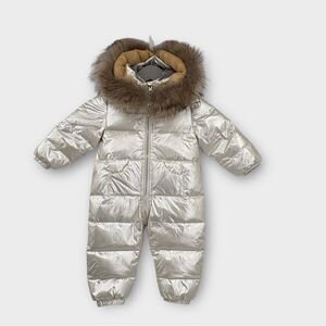 Infant Snowsuit Puffy Down Filled Fur Lined Hood In Silver Infant Girl SZ 12-24M